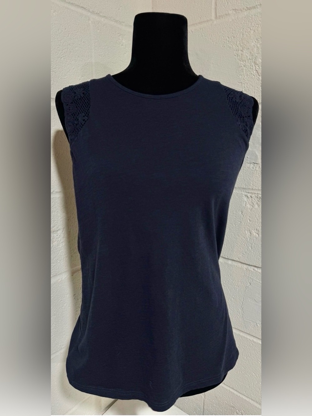 Lauren Ralph Lauren Navy Blue Crochet Lace Shoulder Top - Size M